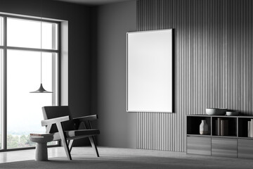 Banner with wood panels and armchair in the corner of living room