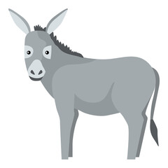 Cute donkey isolated on white background. Funny cartoon character farm gray color.
