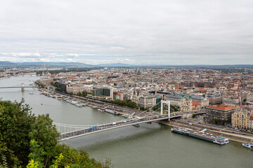 Fototapeta premium Aerial view of Budapest skyline and Elisabeth bridge.