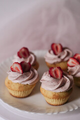 pink cakes cupcakes with strawberries