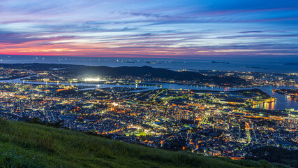 皿倉山展望台　夕日　福岡県　北九州市