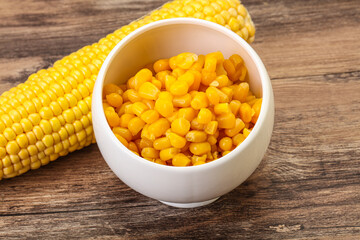 Sweet yellow corn in the bowl