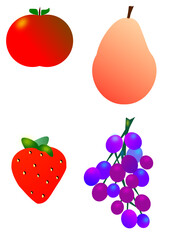 Fraise, pomme, poire et raisin. fruits
