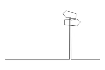 Papier Peint photo Une ligne Fingerpost in continuous line art drawing style. Signpost pointing in the direction of travel to places minimalist black linear design isolated on white background. Vector illustration