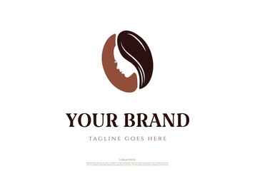 Coffee Bean with Beauty Woman Girl Face for Cafe, Spa or Bar Logo Design Vector