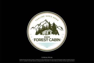 Fototapeta premium Mountain Forest Cabin Cottage Barn Chalet Logo Design Vector