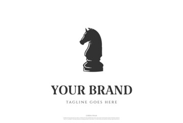 Black Chess Knight Horse Stallion silhouette Logo Design Vector