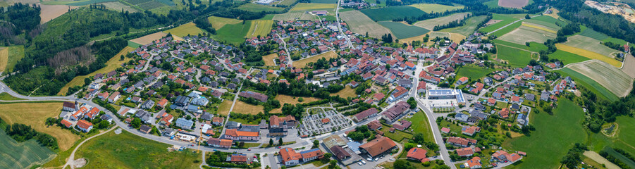 Aerial view around the city Thyrnau in Germany., Bavaria on a sunny afternoon in spring.