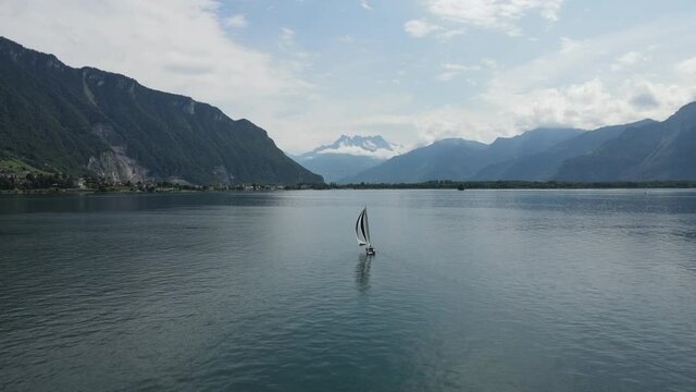 Boat on Geneva lake, summer 2021 in Montreux, Switzerland. 