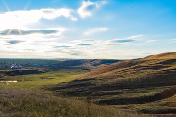 landscape with mountains and clouds