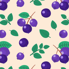 Fototapeta na wymiar Blueberry Fruit With Green Leaves Pattern