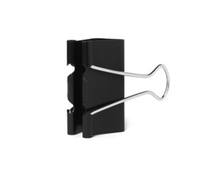 Black binder clip isolated on white. Stationery