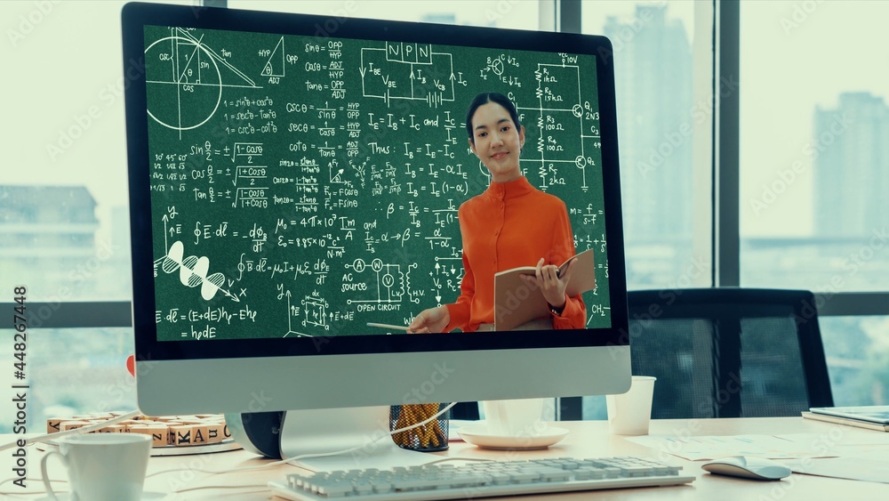 Poster e-learning and online education for student and university concept. video conference call technology