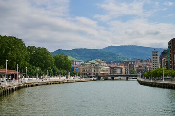 Nervion River and Arriaga Theater