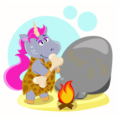 A cartoon unicorn in stone age