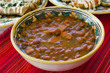 Frijoles charros or charros beans, traditional mexican food in Mexico City