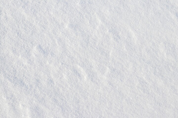 White snow with fine texture in sunny weather, winter background with snow
