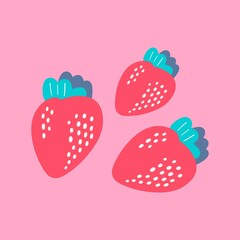 Sweet modern strawberries on a pink background, vector flat illustration. 