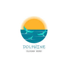 Elegant logo of a dolphin in the ocean, marine design concept. Vector illustration.