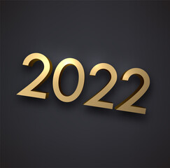 Golden 2022 sign on black background.