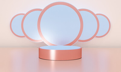 Scene with elegant shiny podium for mock up presentation in minimalism style with copy space, 3d render abstract background