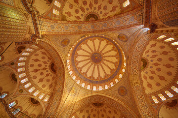 Fototapeta na wymiar Blue Mosque interior in Istanbul, Turkey. Turkish: Sultan Ahmet Cami