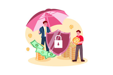 Fototapeta na wymiar Financial Insurance Illustration Concept. Flat illustration isolated on white background.