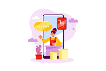 Online Customer Support Illustration Concept. Flat illustration isolated on white background.