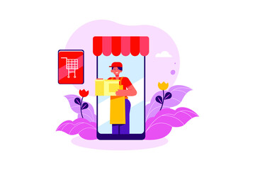 Online Shopping Delivery Illustration Concept. Flat illustration isolated on white background.
