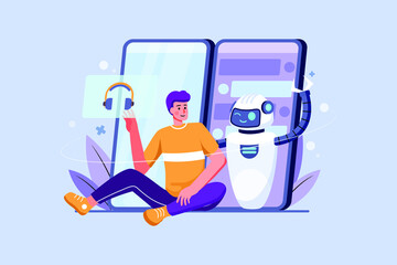 Chat Bot Messenger Illustration Concept. Flat illustration isolated on white background.