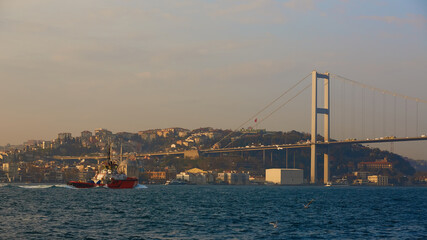 The Bosphorus Bridge connecting Europe and Asia.