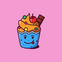 Cute cup cake vector illustration with cartoon style