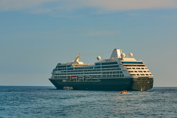 Fototapeta na wymiar Cruise Ship came to Amalfi in Southern Italy. Aerial view