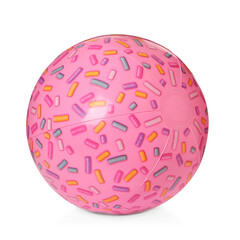 Inflatable pink beach ball with colorful pattern isolated on white