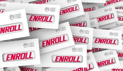 Enroll Enevelopes Register Sign Up Participate Invitation 3d Illustration