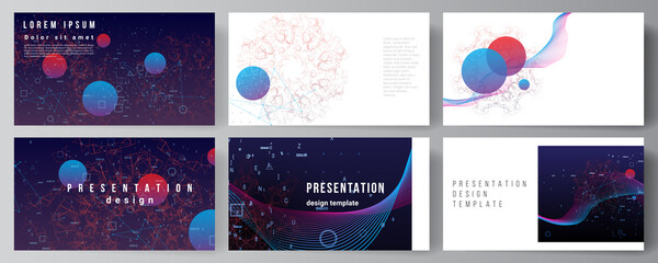 Vector layout of the presentation slides design business template, multipurpose template for presentation brochure. Artificial intelligence, big data visualization. Quantum computer technology concept