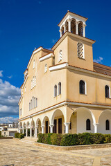 Fototapeta premium The spacious Basilica of St. Andrew, built in the modern church style of Cyprus, can accommodate all the faithful of the Greek village of Empa. 