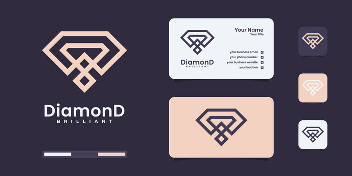 Diamond logo with golden infinity line art style. Creative diamonds logo design inspiration.