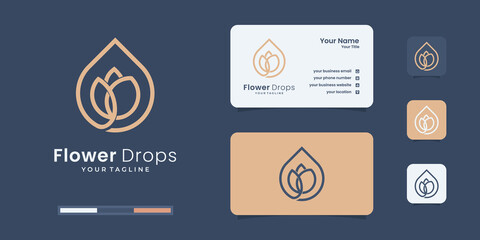 Fototapeta premium Creative flower drops logo design template. healthy logo for your brand.