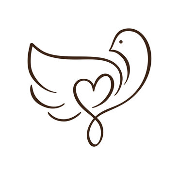 recommend clip art: Vector Love dove with heart logo design template icon. pigeon carrying heart in doodle style. line art bird