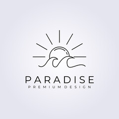 sunset sunrise wave sun water lake landscape icon logo vector illustration design