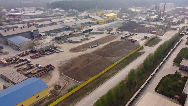 Tyumen, Russia - May 9, 2021: Bird's eye view onto JSC Tyumennerud factory