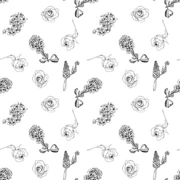 Pattern con motivi floreali in bianco e ero