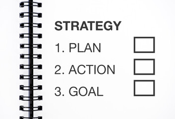 Business strategy plan, action, goal checklist and checkbox