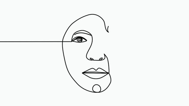 woman face with orchid flower. Continuous line drawing