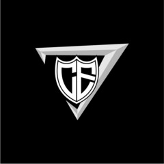 initial letter C E shield shape with triangular decoration