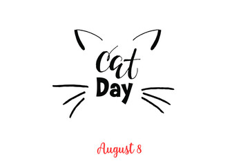 World Cat Day. International holiday on August 8. Vector illustration. Lettering.