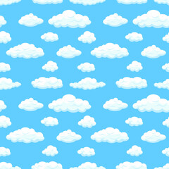 Vector Seamless Pattern, Clouds on Light Blue Sky, Summer Day Sky, Background Template, Vector illustration,
