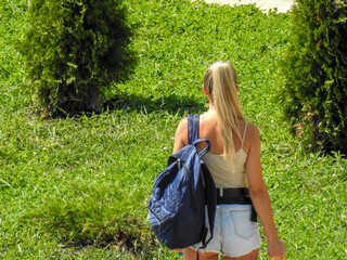 woman with backpack