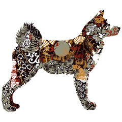 Akita dog in Japanese figures on a white background - 448287809